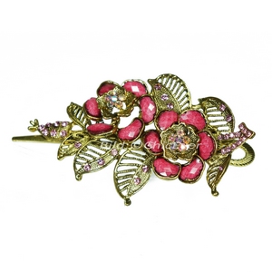 Haarspange Blumen Rosen Vintage Metall Strass rosa gold 5220f